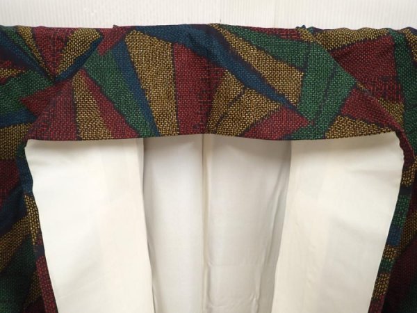 Photo7: 6522T11z850 Vintage Japanese Kimono Silk TSUMUGI  Dark red  Yellow ochre (7)