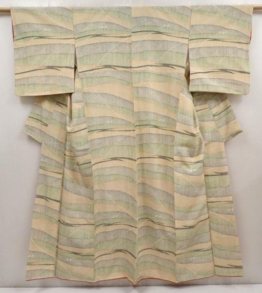 Photo1: 6522T12z680 Vintage Japanese Kimono Silk TSUMUGI  Straw (1)