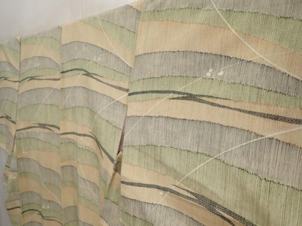 Photo2: 6522T12z680 Vintage Japanese Kimono Silk TSUMUGI  Straw (2)