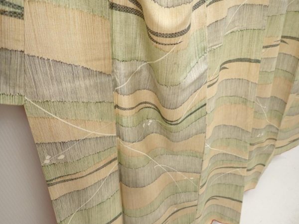 Photo3: 6522T12z680 Vintage Japanese Kimono Silk TSUMUGI  Straw (3)