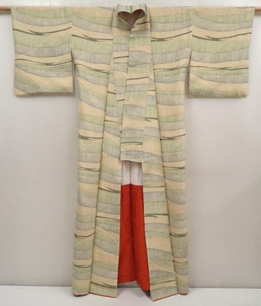 Photo8: 6522T12z680 Vintage Japanese Kimono Silk TSUMUGI  Straw (8)