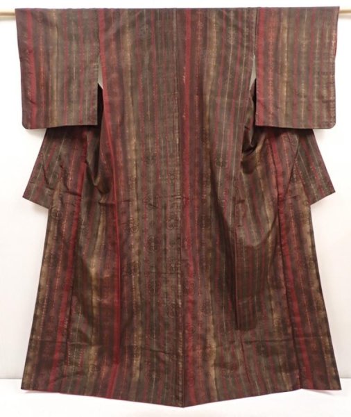 Photo1: 6522T13z750 Vintage Japanese Kimono Silk TSUMUGI Plum blossom Brown-Gray (1)