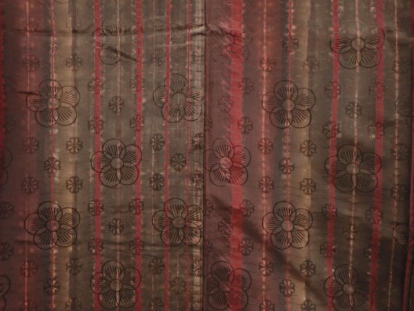 Photo5: 6522T13z750 Vintage Japanese Kimono Silk TSUMUGI Plum blossom Brown-Gray (5)