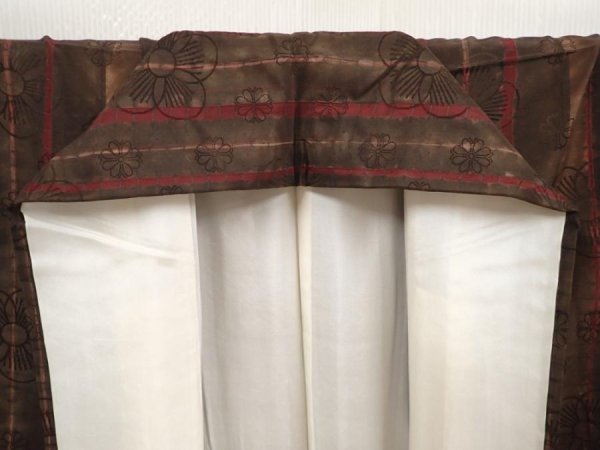 Photo7: 6522T13z750 Vintage Japanese Kimono Silk TSUMUGI Plum blossom Brown-Gray (7)