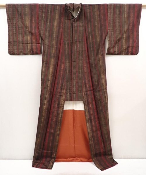 Photo8: 6522T13z750 Vintage Japanese Kimono Silk TSUMUGI Plum blossom Brown-Gray (8)