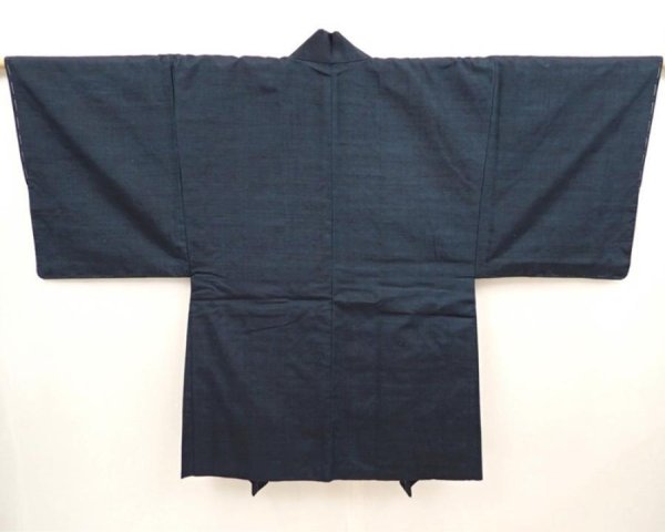 Photo4: 6525T01z650 Vintage Japanese Kimono Silk Men's HAORI 壽 Navy-Gray (4)