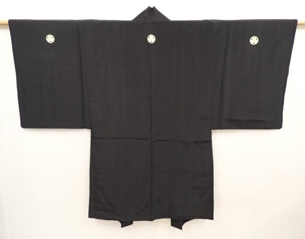 Photo4: 6525T02z620 Vintage Japanese Kimono Silk Men's HAORI By?d?-in Black (4)