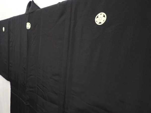 Photo5: 6525T02z620 Vintage Japanese Kimono Silk Men's HAORI By?d?-in Black (5)