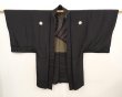 Photo5: 6525T03z490 Vintage Japanese Kimono Silk Men's HAORI  Black (5)