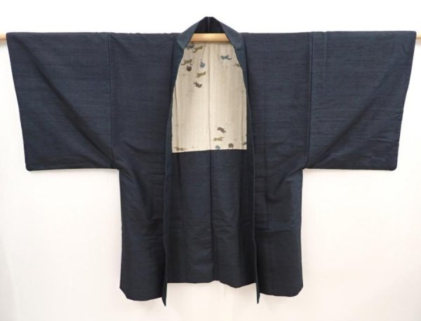 Photo5: 6525T04z640 Vintage Japanese Kimono Silk Men's HAORI Horse Dark green-gray (5)