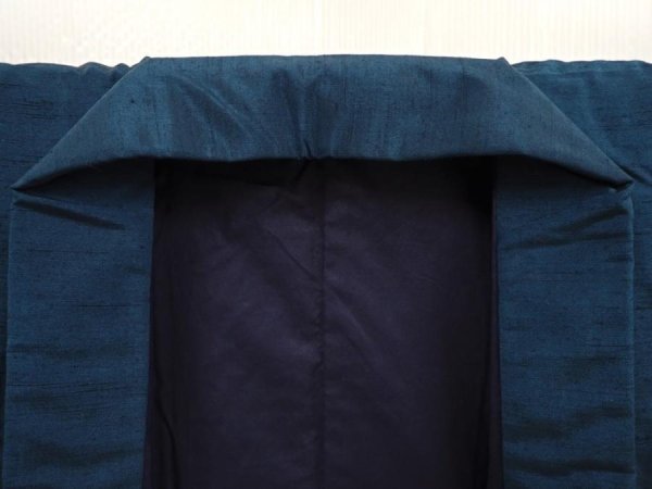 Photo5: 6525T05z950 Vintage Japanese Kimono Silk Men's  Plain Dark cyan blue (5)