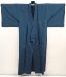 Photo6: 6525T05z950 Vintage Japanese Kimono Silk Men's  Plain Dark cyan blue (6)