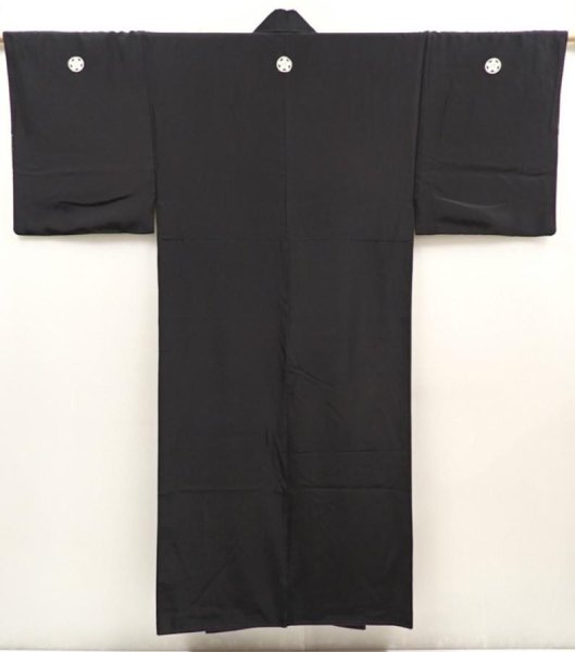 Photo1: 6525T06z890 Vintage Japanese Kimono Silk Men's  Plain Black (1)