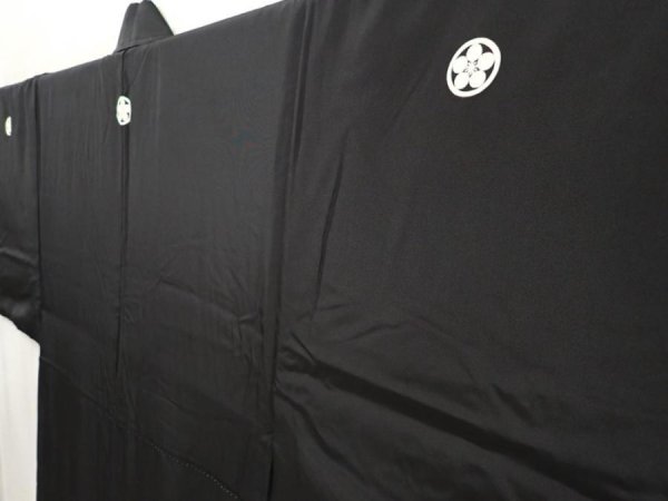 Photo2: 6525T06z890 Vintage Japanese Kimono Silk Men's  Plain Black (2)