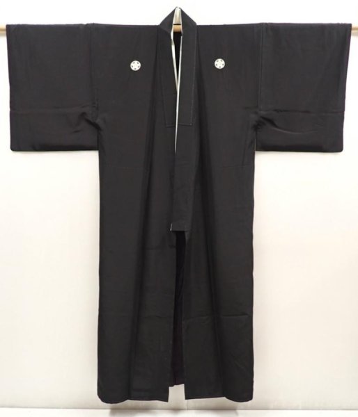 Photo7: 6525T06z890 Vintage Japanese Kimono Silk Men's  Plain Black (7)