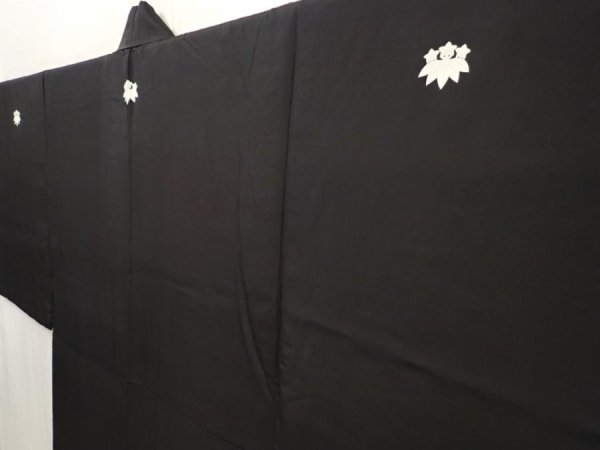 Photo2: 6525T07z600 Vintage Japanese Kimono Silk Men's  Plain Black (2)