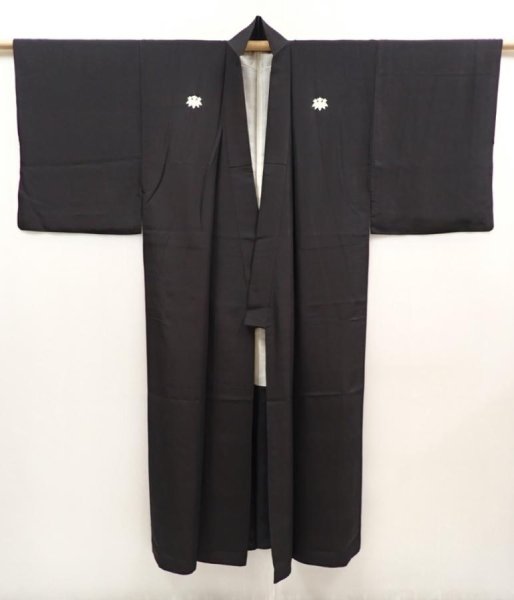 Photo7: 6525T07z600 Vintage Japanese Kimono Silk Men's  Plain Black (7)