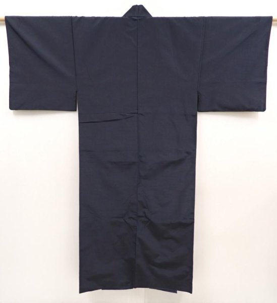 Photo1: 6525T08z810 Vintage Japanese Kimono Silk Men's  Plain Dark gray-Black (1)