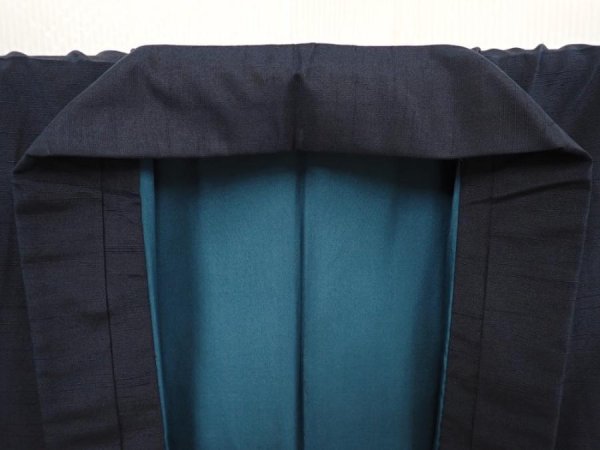 Photo5: 6525T08z810 Vintage Japanese Kimono Silk Men's  Plain Dark gray-Black (5)