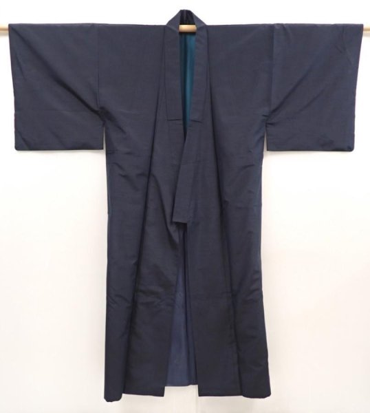 Photo6: 6525T08z810 Vintage Japanese Kimono Silk Men's  Plain Dark gray-Black (6)