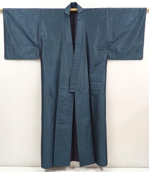 Photo6: 6525T09z840 Vintage Japanese Kimono Silk Men's   Blue-Gray (6)