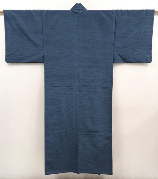 Photo1: 6525T10z890 Vintage Japanese Kimono Silk Men's  Plain Blue-Gray (1)