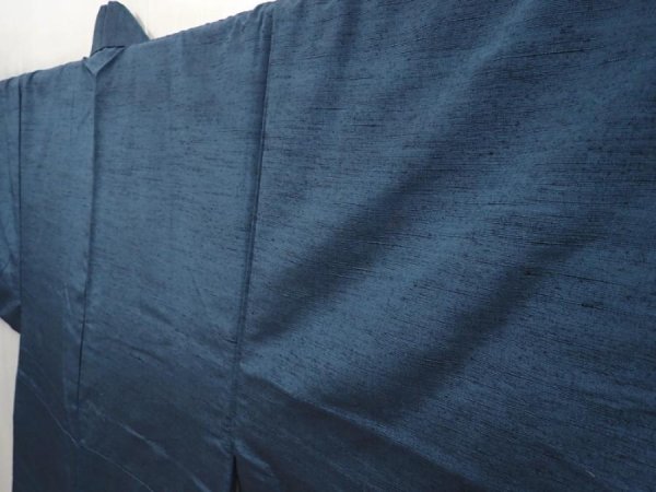 Photo2: 6525T10z890 Vintage Japanese Kimono Silk Men's  Plain Blue-Gray (2)