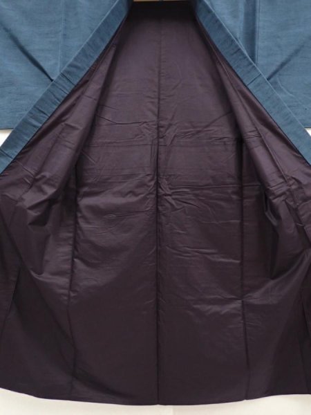 Photo7: 6525T10z890 Vintage Japanese Kimono Silk Men's  Plain Blue-Gray (7)
