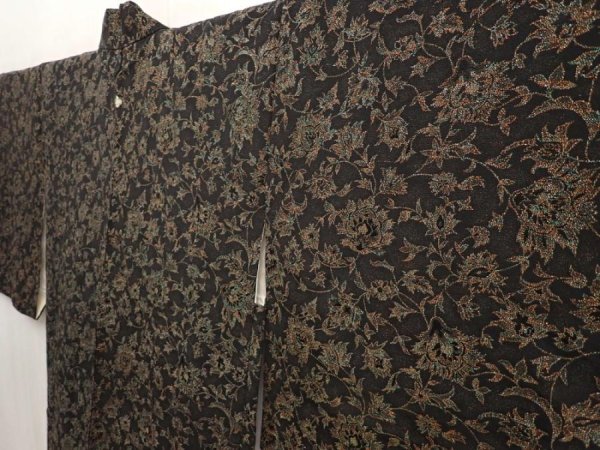 Photo2: 6526T10z740 Vintage Japanese Kimono Silk HAORI Flower Black (2)
