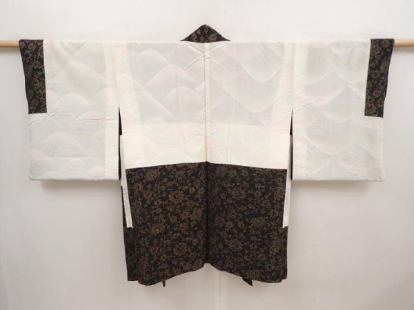 Photo7: 6526T10z740 Vintage Japanese Kimono Silk HAORI Flower Black (7)