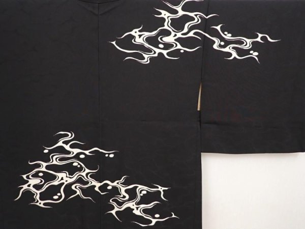 Photo3: 6526T11z600 Vintage Japanese Kimono Silk HAORI Ripple Black (3)