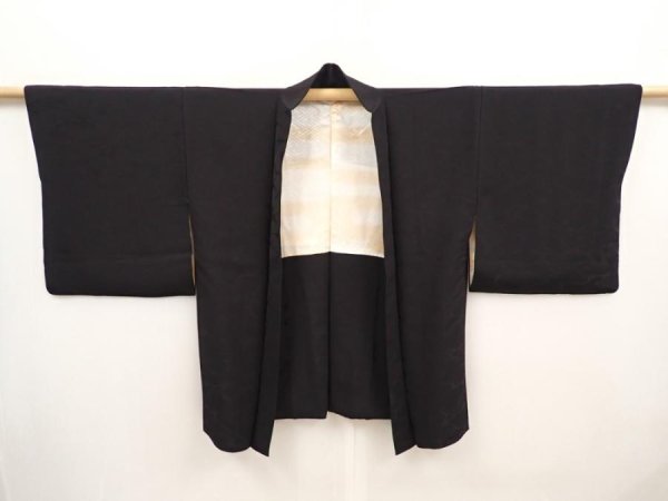 Photo5: 6526T11z600 Vintage Japanese Kimono Silk HAORI Ripple Black (5)