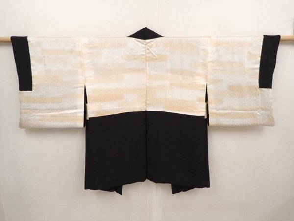 Photo6: 6526T11z600 Vintage Japanese Kimono Silk HAORI Ripple Black (6)