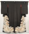 Photo1: 6526T12z720 Antique Japanese Kimono Silk TOMESODE Peony Black (1)
