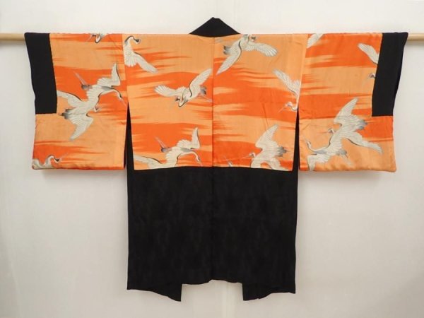 Photo2: 6526T01z480 Vintage Japanese Kimono Silk HAORI Chrysanthemum Black (2)