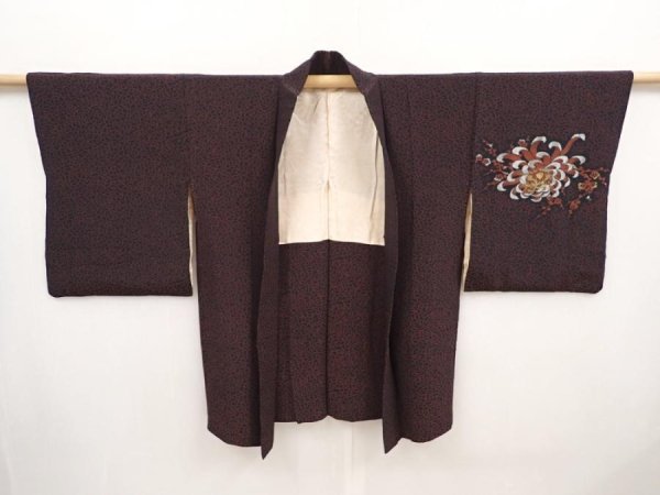 Photo6: 6526T02z590 Vintage Japanese Kimono Silk HAORI Chrysanthemum Black (6)