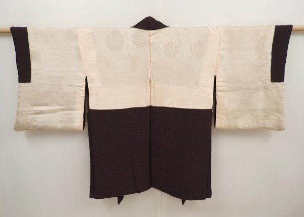 Photo7: 6526T02z590 Vintage Japanese Kimono Silk HAORI Chrysanthemum Black (7)