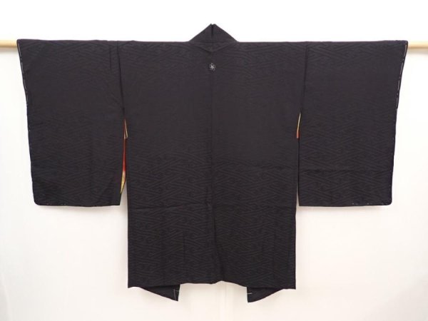 Photo1: 6526T03z440 Vintage Japanese Kimono Silk HAORI Sayagata Black (1)