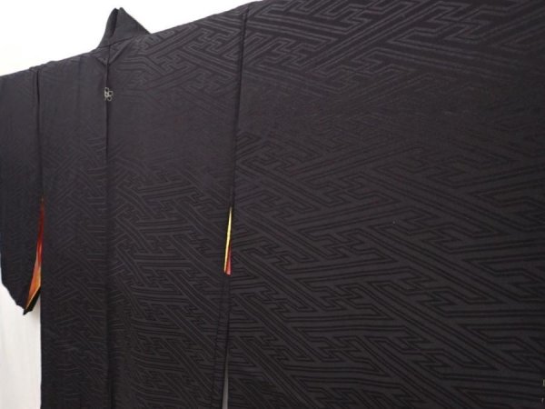 Photo2: 6526T03z440 Vintage Japanese Kimono Silk HAORI Sayagata Black (2)