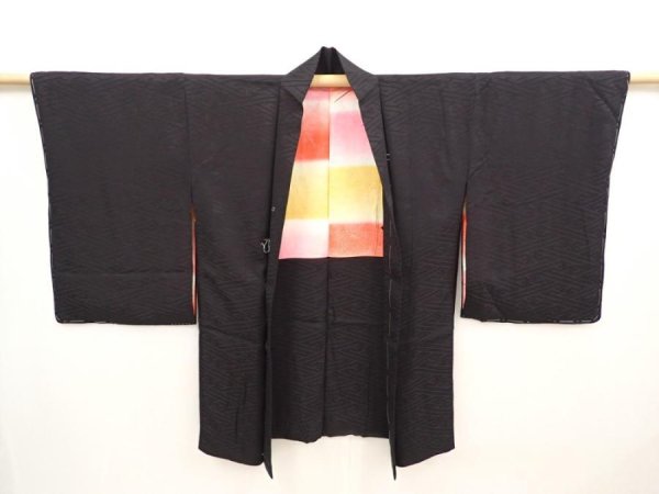 Photo6: 6526T03z440 Vintage Japanese Kimono Silk HAORI Sayagata Black (6)