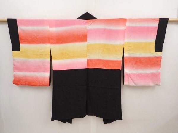 Photo7: 6526T03z440 Vintage Japanese Kimono Silk HAORI Sayagata Black (7)
