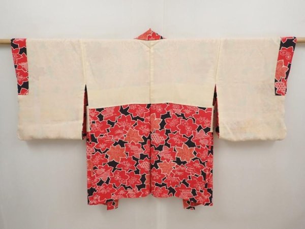 Photo6: 6526T04z590 Vintage Japanese Kimono Silk HAORI Flowers Black (6)
