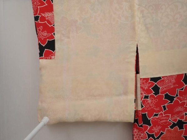Photo8: 6526T04z590 Vintage Japanese Kimono Silk HAORI Flowers Black (8)