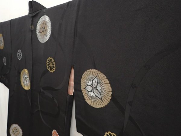 Photo2: 6526T05z520 Vintage Japanese Kimono Silk HAORI Flower Black (2)