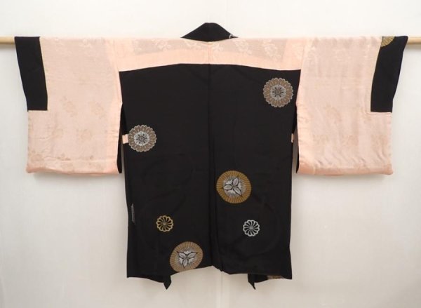 Photo7: 6526T05z520 Vintage Japanese Kimono Silk HAORI Flower Black (7)