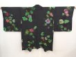 Photo1: 6526T06z590 Vintage Japanese Kimono Silk HAORI Flower Black (1)