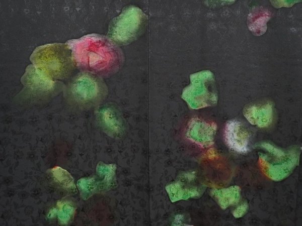 Photo3: 6526T06z590 Vintage Japanese Kimono Silk HAORI Flower Black (3)