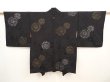 Photo1: 6526T07z770 Vintage Japanese Kimono Silk HAORI Chrysanthemum Black (1)