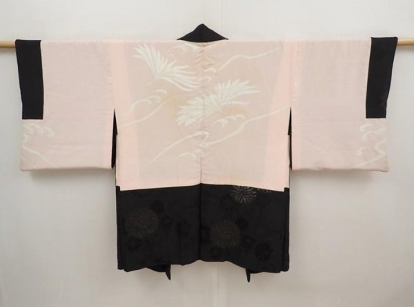 Photo7: 6526T07z770 Vintage Japanese Kimono Silk HAORI Chrysanthemum Black (7)