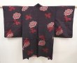 Photo1: 6526T08z350 Vintage Japanese Kimono Silk MEISEN HAORI Flower Black (1)